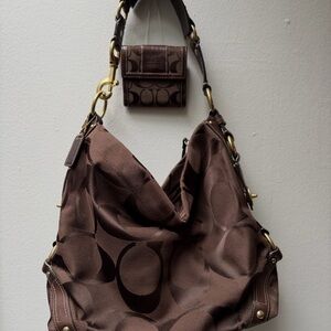 Coach Carly Brown Signature Hobo Bag 10620 + Small Wallet
